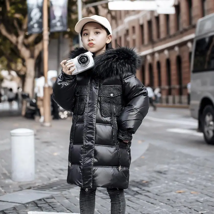 

2023 New Children's Down Coat Russian Winter Long Hooded Outdoors Parka Girls' Fashion Warm White Duck Down Jacket -30℃ A3132