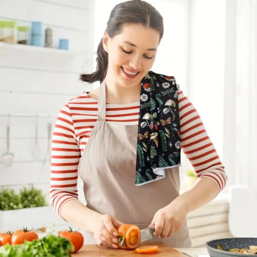 6 قطعة مجموعة مناشف المطبخ الفطر خمر مناشف الأطباق السوداء 18x28 Ih ملصق نمط مناشف اليد الملونة ريفي فوط شاي ل C