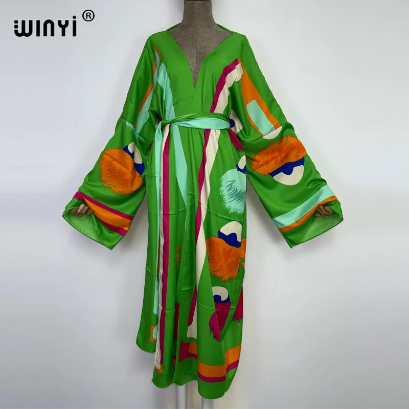 

WINYI Africa fashion bikini women swimsuit New party Cardigan stitch with belt sexy Boho free size Holiday long Sleeve KIMONO