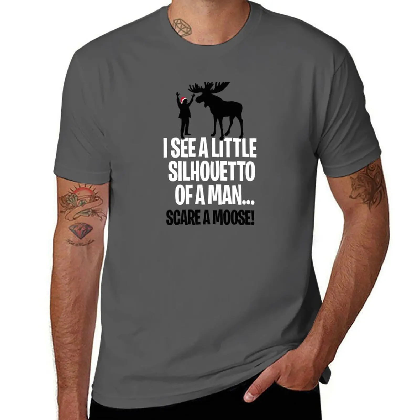 

Christmas Rock Music I see a little silhouetto of a man scare a Moose T-Shirt men t shirt cotton 100% T-Shirt