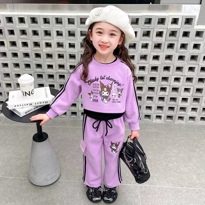 Autumn Baby Girls Clothes Set Kid Cartoon Printed Sweatshirts Pullover Top And Cargo Pants 2 Pieces Suit Children Tracksuits