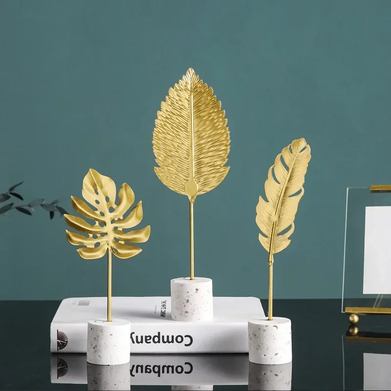 Scandinavian light luxury gold iron tortoise back leaf ornament living room desktop entrance decoration ginkgo biloba ornaments