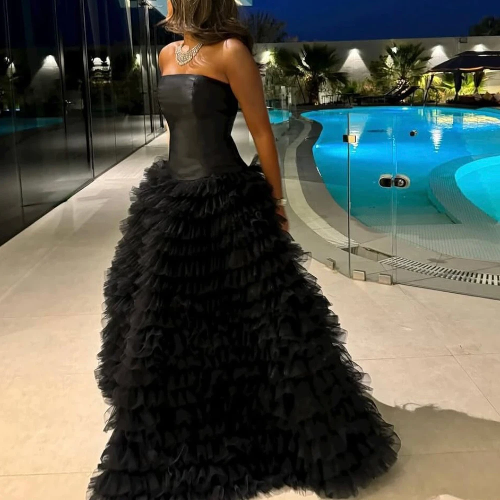 

Очаровательное черное тюлевое вечернее платье по индивидуальному заказу, классические платья без бретелек без рукавов для выпускного вечера, элегантные платья для особых случаев