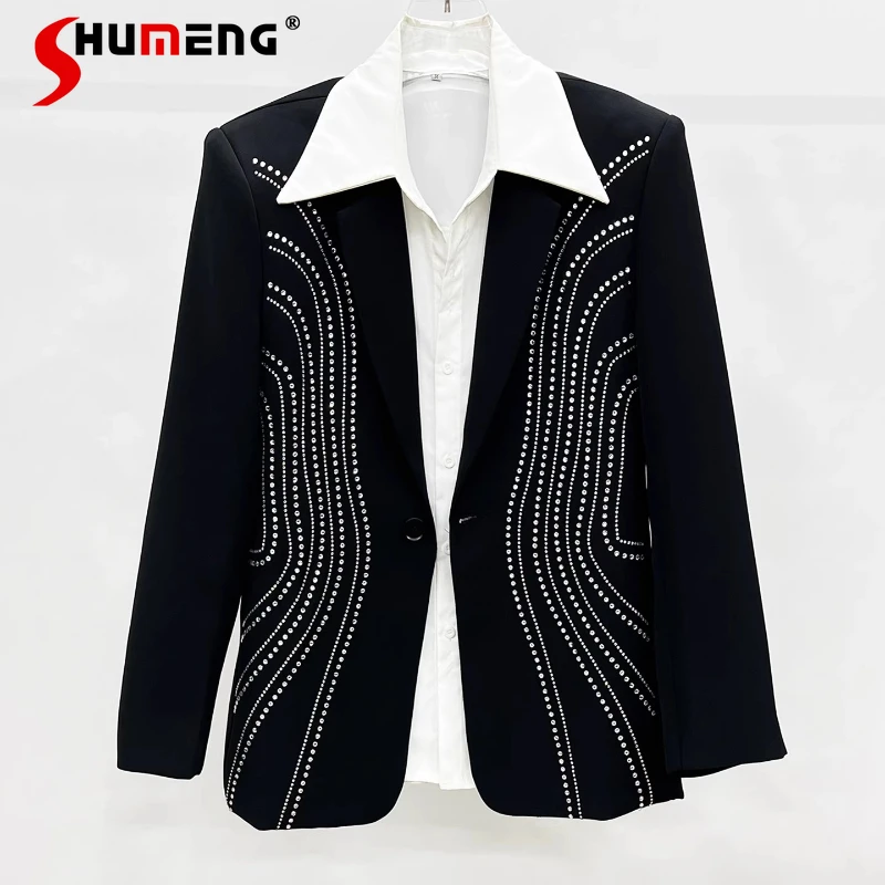 

Men's 2025 Summer New Loose Personality Fashion Suit Top Trend Handsome Shoulder Padded Suit Jacket High-end Hot Diamond Blazers