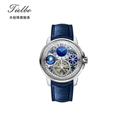 Tourbillon Watches Men Luxury Leather Strap Wrist Watch Embellished W/ 106 Brilliant Crystals Waterproof Business Fashion Casual