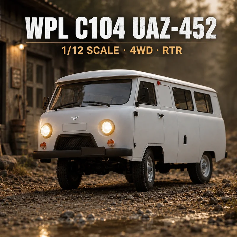 WPL C104 UAZ-452 1/12 RC Crawler 4WD RTR Scale Model Off Road Van LED Light Proportional Remote Control Car