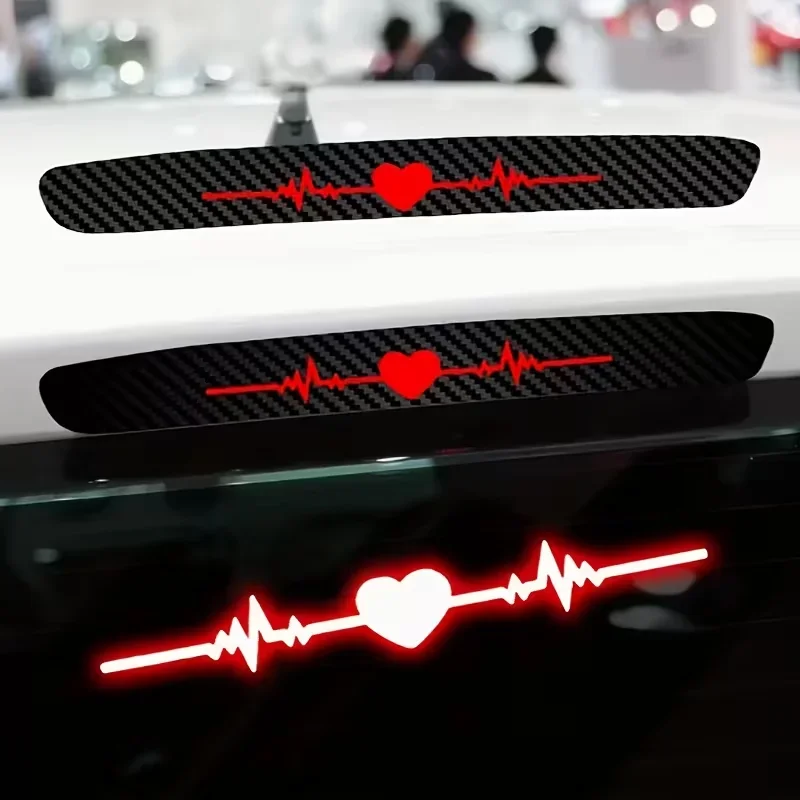 1Pc Waterproof Heartbeat ECG Third Brake Light Decal 3D Carbon Fiber Matte Universal Car High Mount Brake Light Sticker