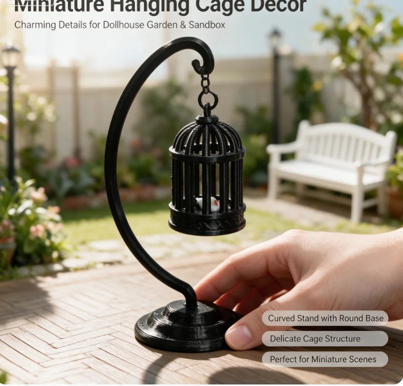 【F】Mini PLA Bird Cage Creative Small Bird Cage Ornament Micro Landscape Hollow Hanging Decor Doll House Desktop Decoration