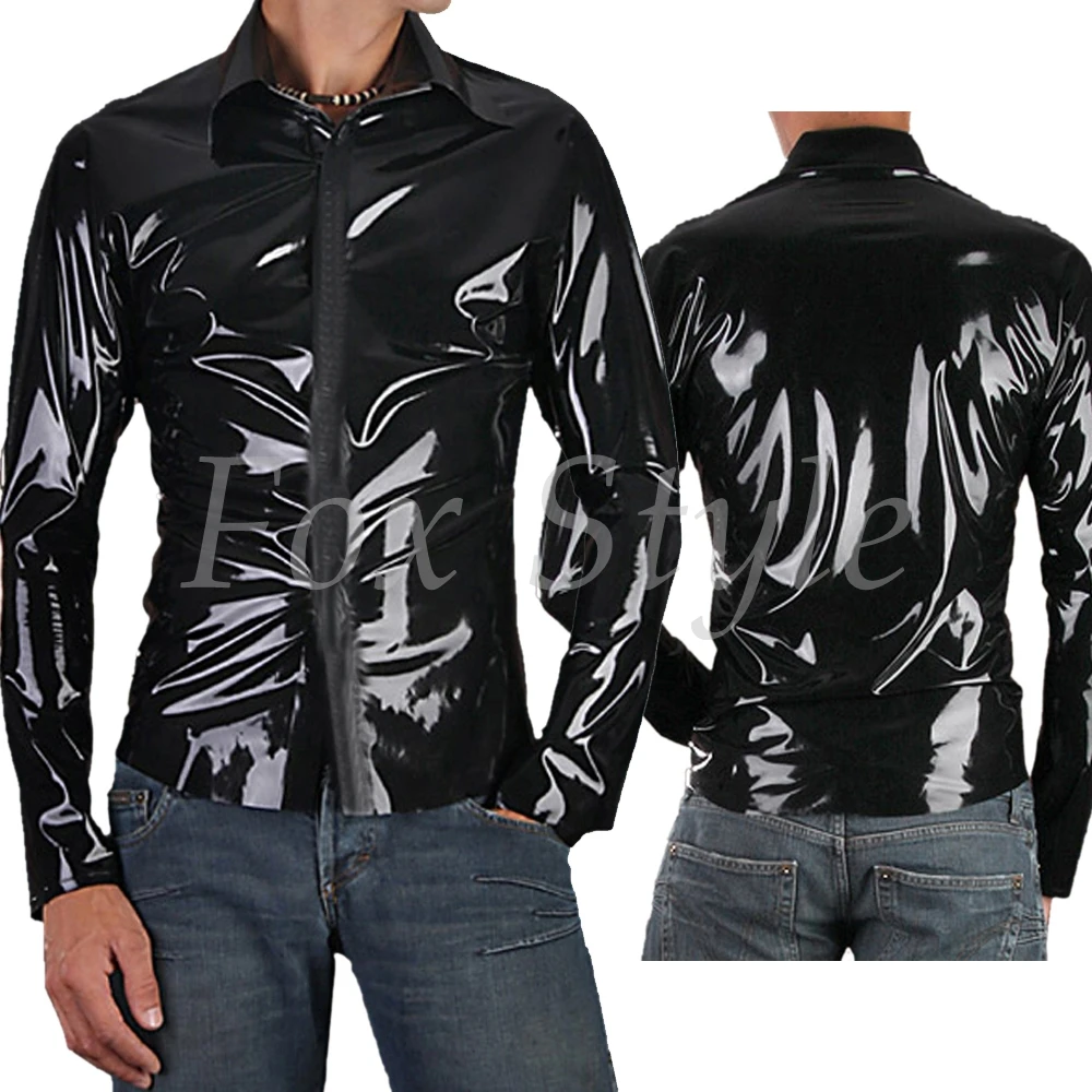 New fashionable latex shirt for men with hidden zip