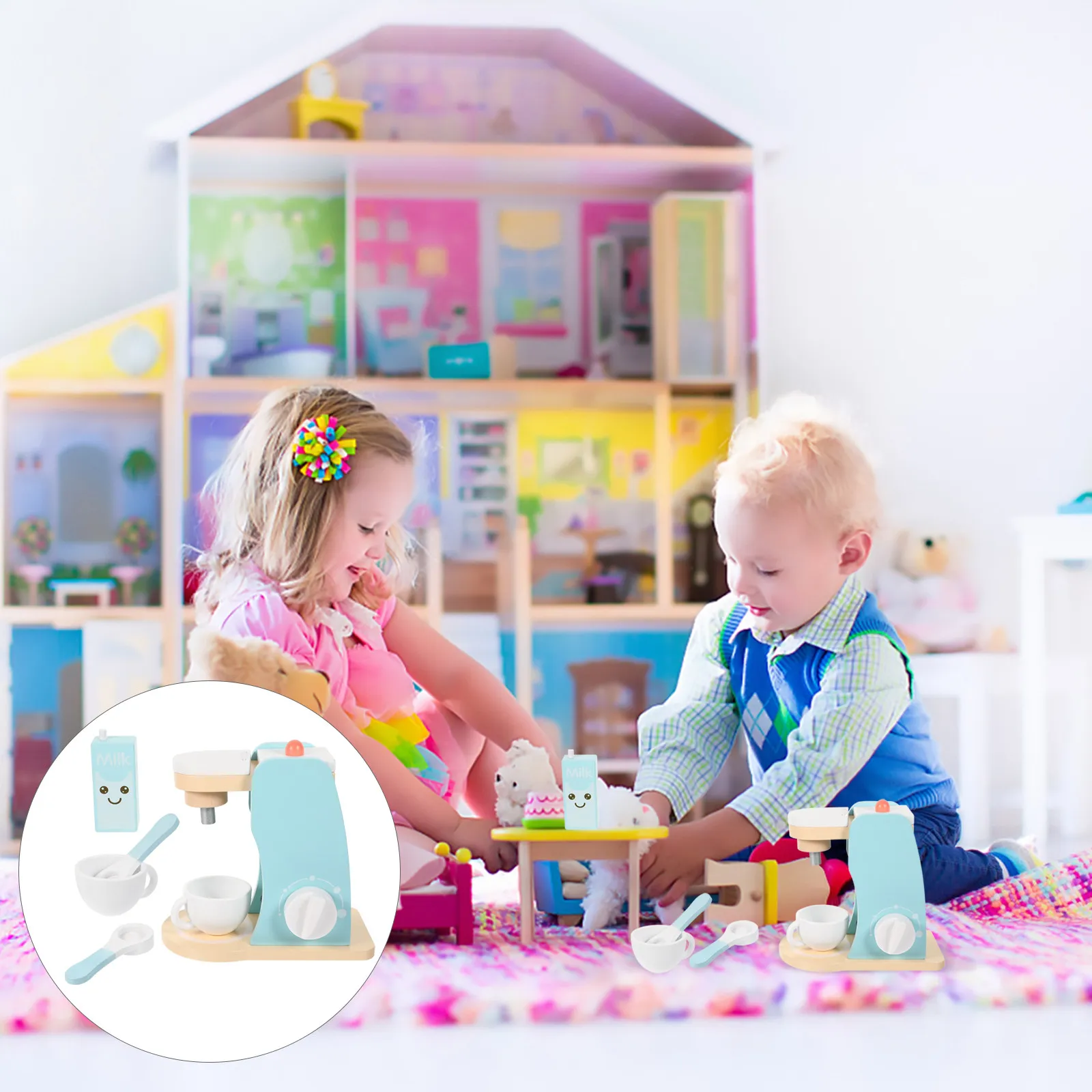 Premium Wooden Coffee Machine for Children Toddler Friendly Non Toxic Painted Smooth Edges Interactive Pretend Play Accessory