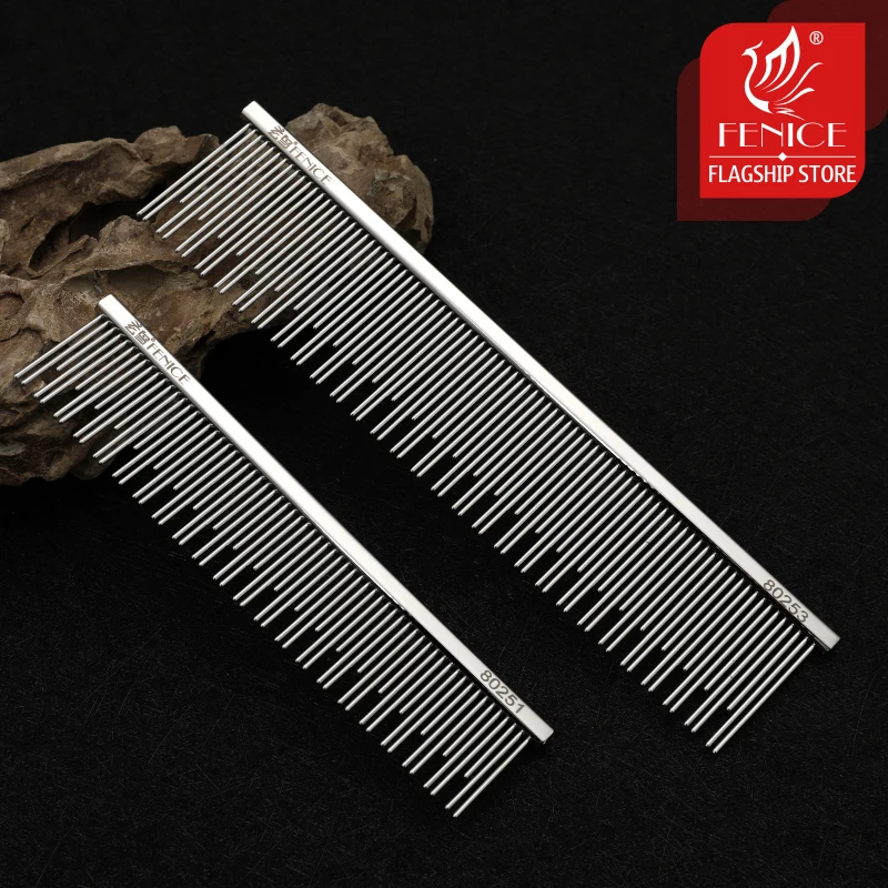 Fenice Professional Anti-Corrosion Grooming Comb For Dogs Cats Tapered Stainless Steel Pins Pet Grooming Supplies