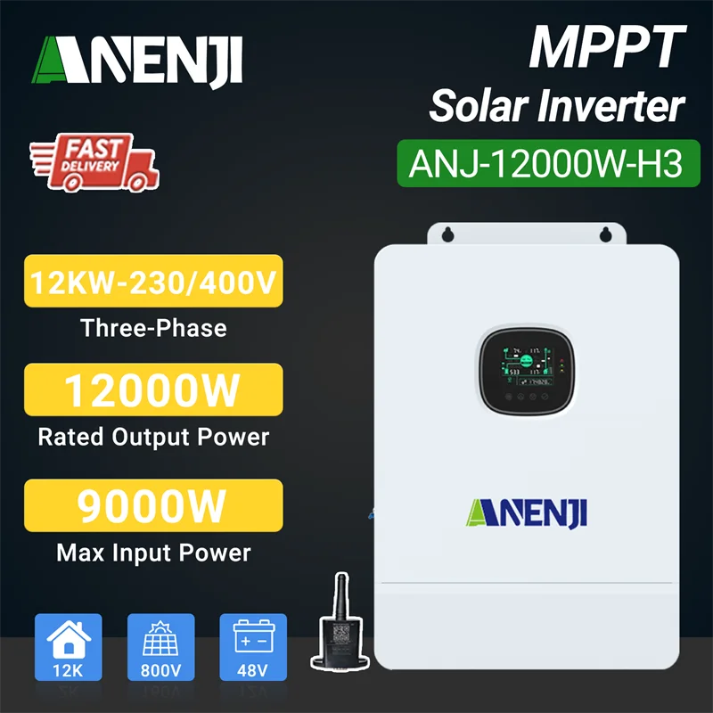 

ANENJI 12KW Inverters 48V 220V 3-Phase Off-Grid Solar Inverter 2*MPPT WIFI Max Parallel 6 units Pure Sine Wave for Solar Panel