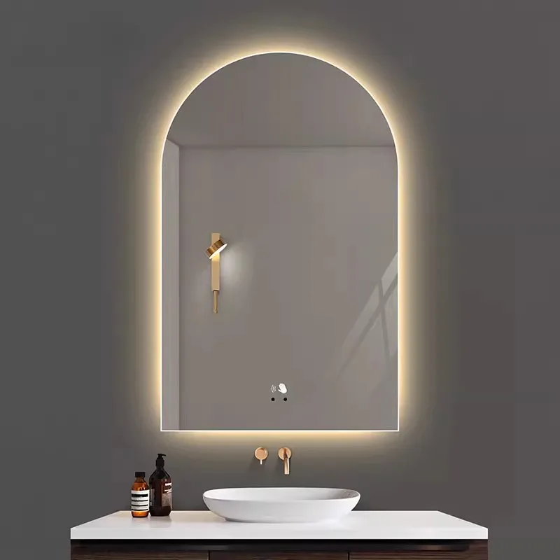 Smart Bathroom Mirror LED Light Anti-Fog Modern Nordic Style Wall-Mounted Vanity Mirror Touch Switch Irregular Shape