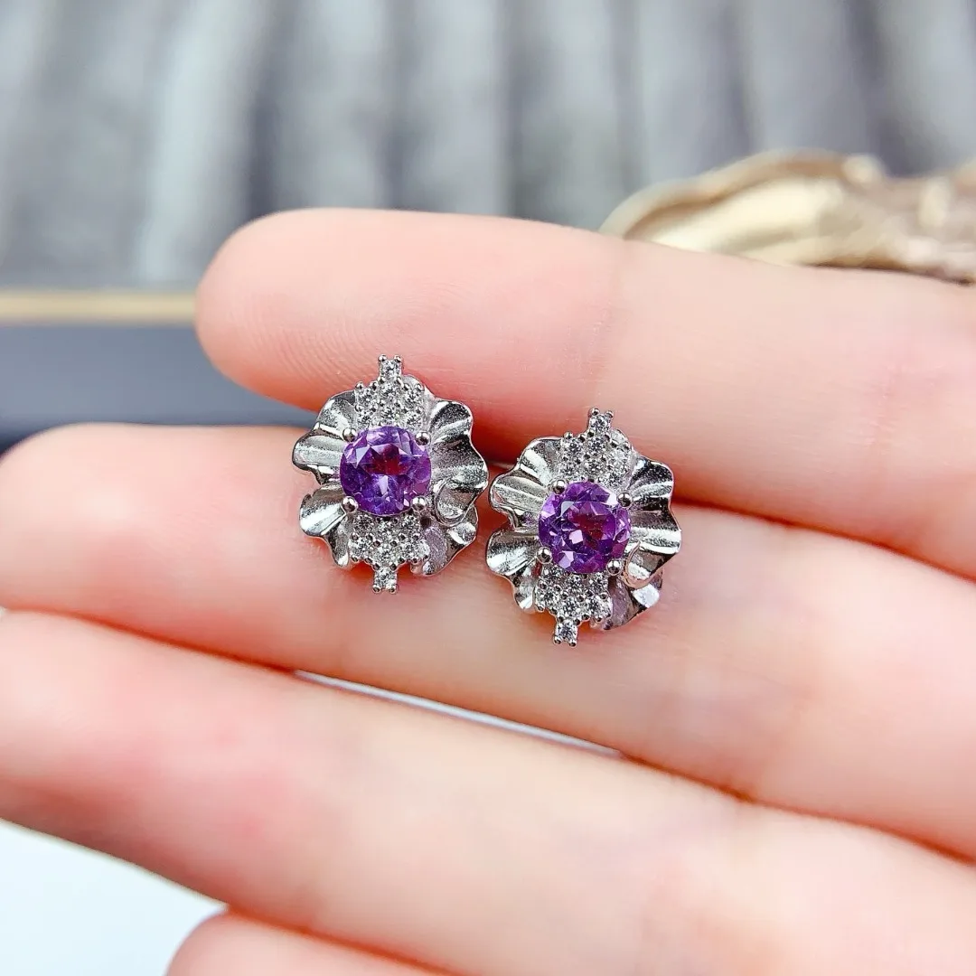 Sophisticated Natural Amethyst S925 Sterling Silver Ear Studs Designed for Women Who Appreciate Luxury Fashion Jewelry