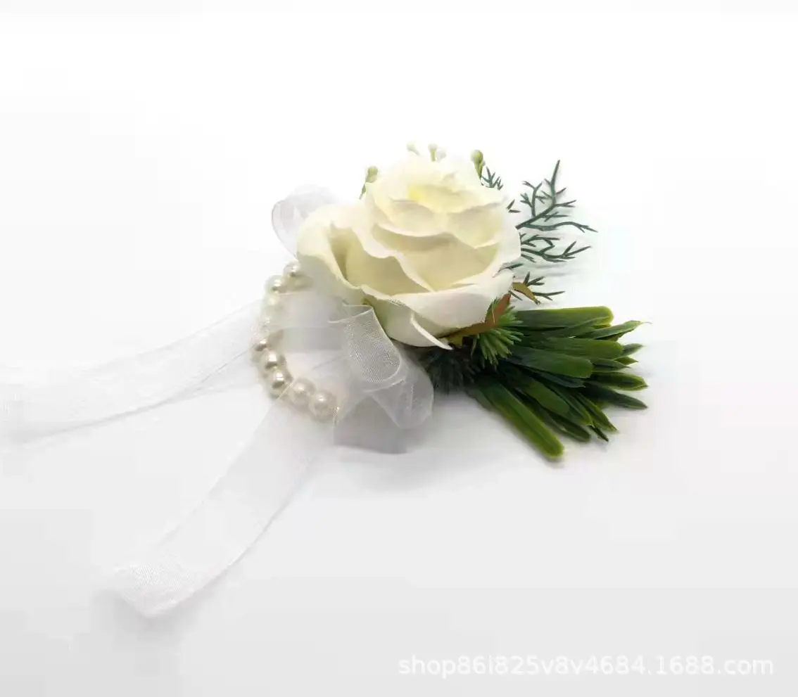 Branco Boutonnieres pulso Corsage Flores Artificiais dama de honra Acessórios casamento Ramillete Damas De Honor