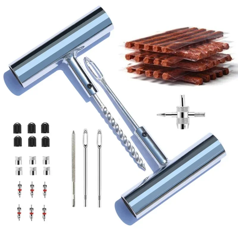 33/57pcs Auto Tire Repair Set Puncture Repair Tools Car Van Motorcycle Bike Emergency Heavy Duty Tubeless Tire Repair Rivet Set