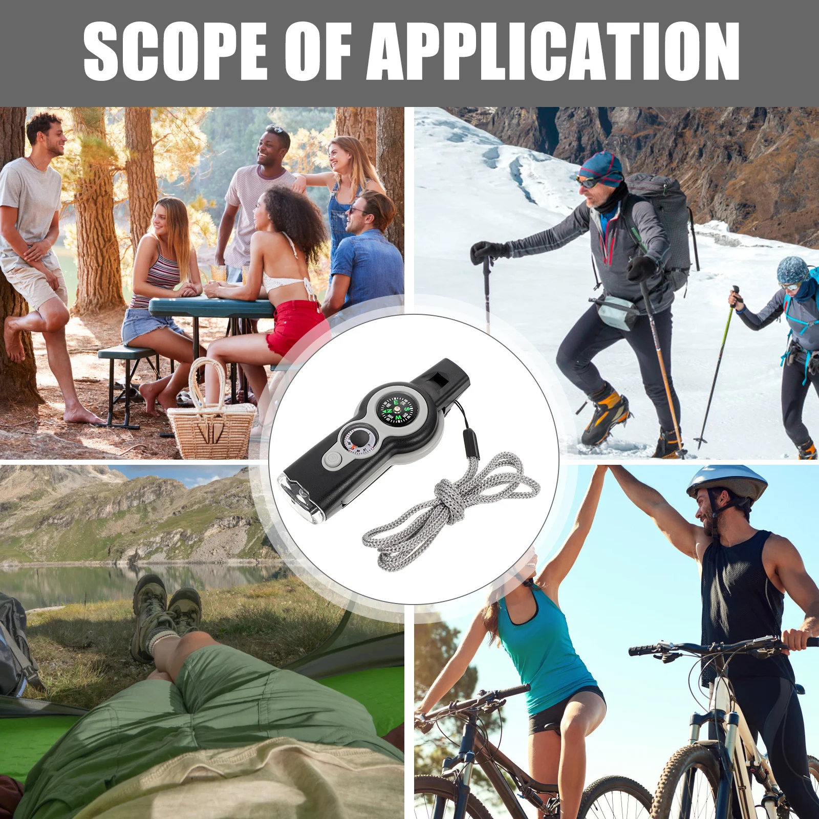 في الهواء الطلق 7 في 1 صفارة إنقاذ الطوارئ بصوت عال البوصلة ميزان الحرارة التنزه التخييم إنقاذ الحياة أداة أداة استغاثة في الهواء الطلق #4