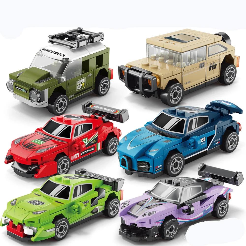 Vier-Gitter-Rückzieh-Modellauto mit Trägheitsantrieb, Mini-Bausteine, Kinderspielzeug, Lernspielzeug, Geburtstagsgeschenk