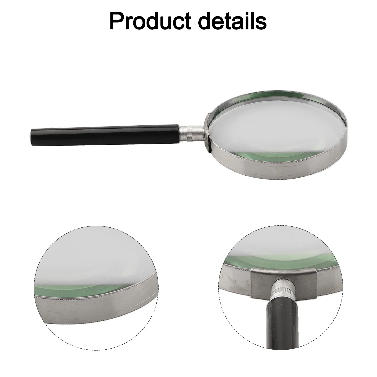 1pc Magnifier 5X Magnification Handheld Magnifier 75/90/100mm Magnifying Glass Handle Home Improvement Replacement Parts