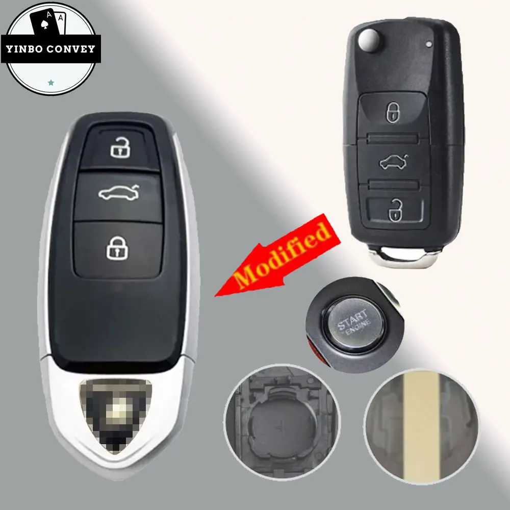 

YINBO 3 Buttons Upgraded Modified Smart Keyless Remote Key Shell Case Fob For VW 202AJ 202AB Golf Jetta Beetle Tiguan 2009-2014