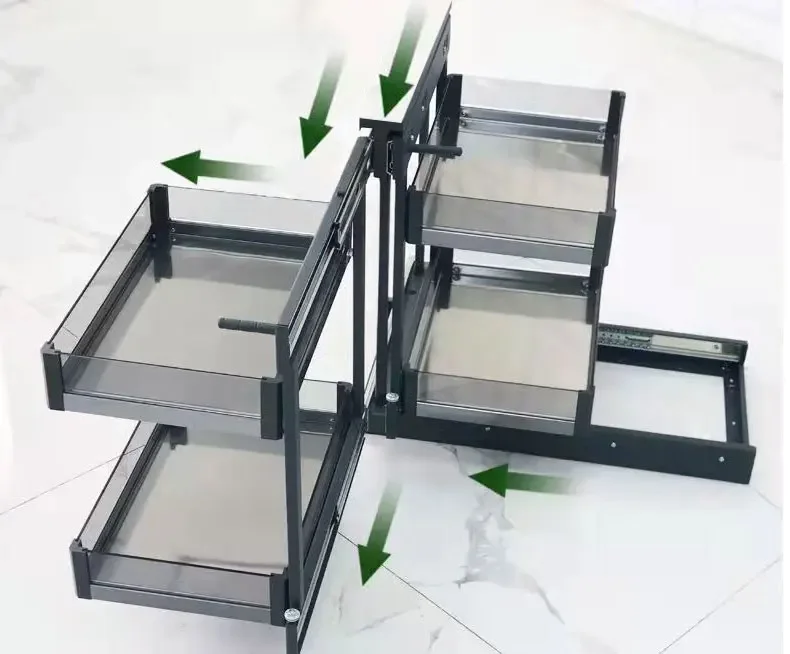 

Cabinet pull basket kitchen pot rack, storage rack fully pulled out corner of cabinet small monster double layer open door style