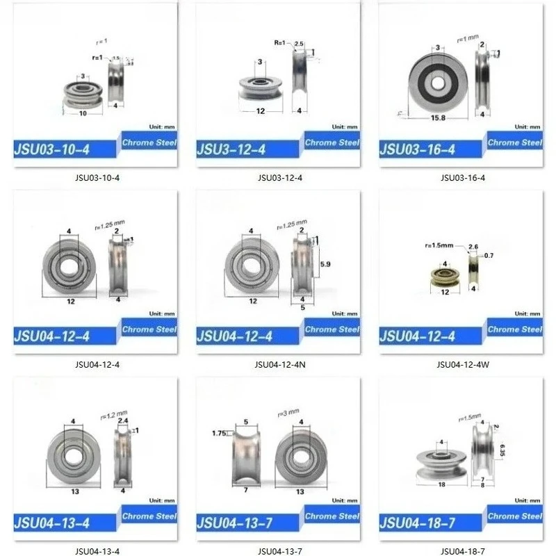 ثقب داخلي 3mm4mm U الأخدود معدن الفولاذ المقاوم للصدأ سلك حبل الأخدود بكرة تحمل عجلة معلقة الأسطوانة