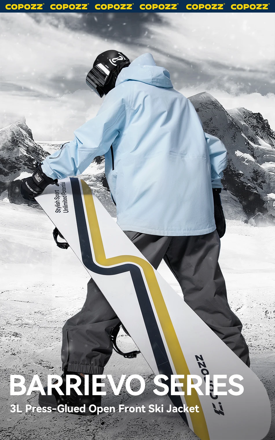COPOZZ Verdickte 3L Skijacke für Herren und Damen, winddicht, wasserdicht, Winter-Ski-Mantel, Skibekleidung, einfarbig, mit Kapuze, warmer Snowboard-Skianzug – Detail 3