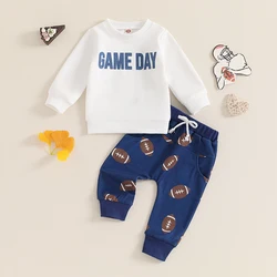 2024-05-27 Lioraitiin Kleine Jongens Herfst 2 Stuks Outfits Lange Mouw Brief Print Pullover Tops Rugby Print Broek Baby Sets