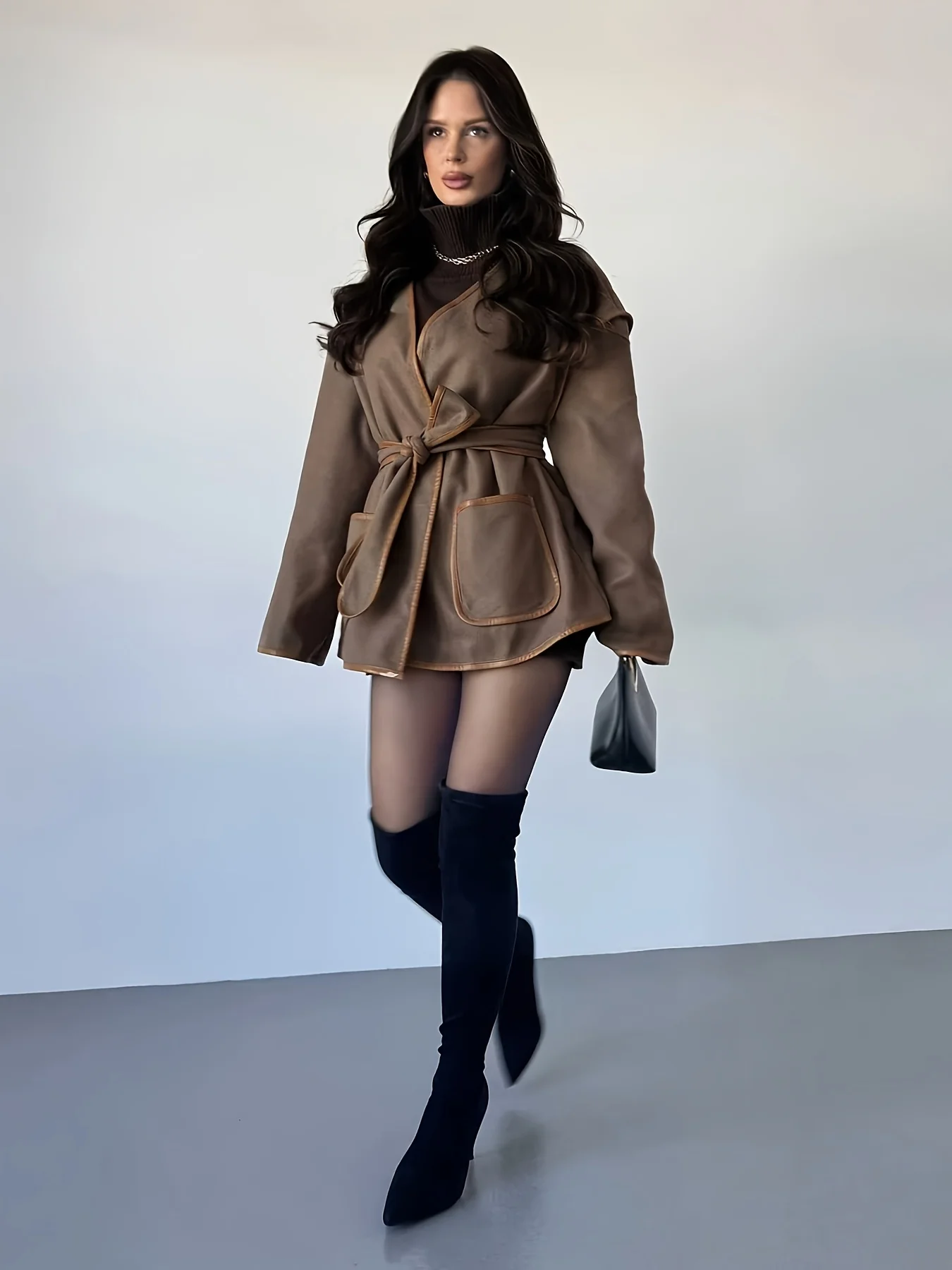 سترات نسائية جديدة للخريف والشتاء بأكمام طويلة سترة نسائية أنيقة برباط علوي معطف نسائي ملابس خارجية Chaquetas De Mujer Q1844 #4