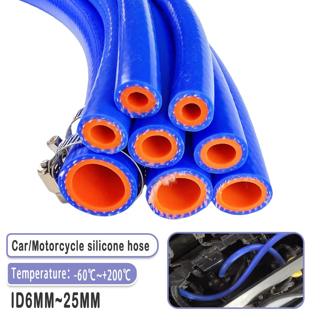 Car Warm Air Pipe Vacuum Silicone Hose Intercooler Water Pipe Double-layer Clamp Wire Blue ID 6 8 10 12 14 16 18 20 22 25 mm
