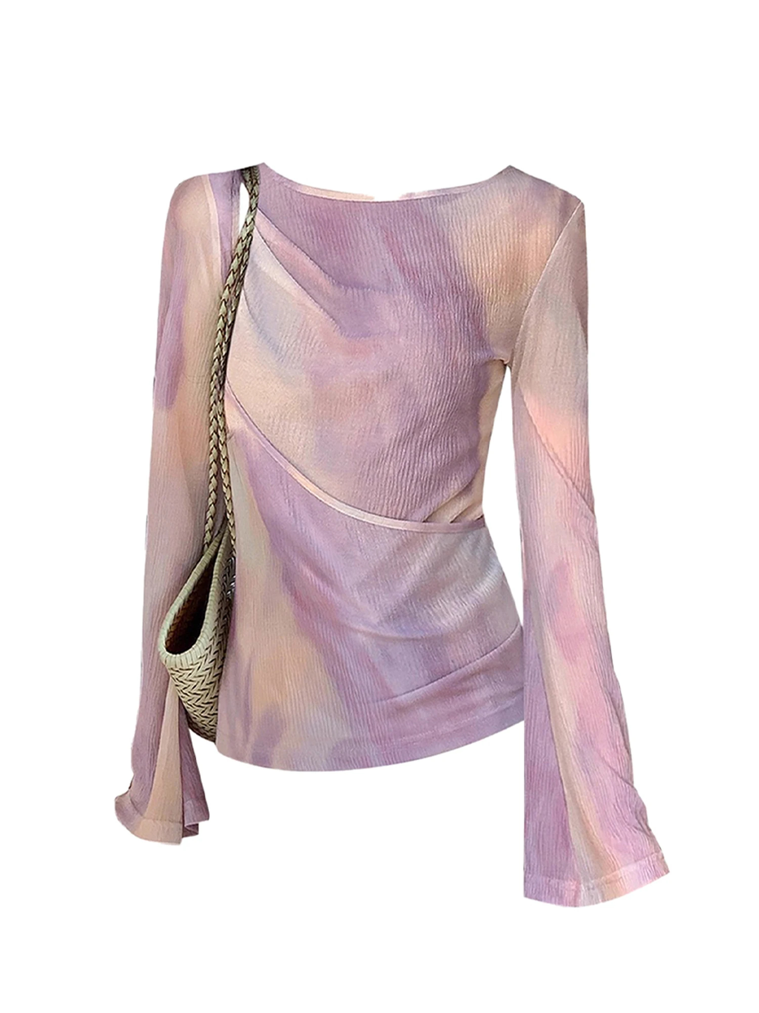 

Women Purple Y2k O-Neck T-shirt Vintage Aesthetic Harajuku Gyaru Gradient Tee Top Long Sleeve T-shirts 2000s Clothes Autumn 2025