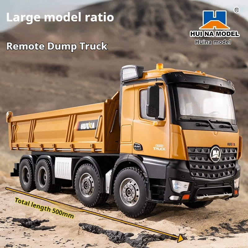 

Huina 536 1:18 alloy rc remote control vehicle full-scale 8-wheel heavy-duty engineering dump truck with light.