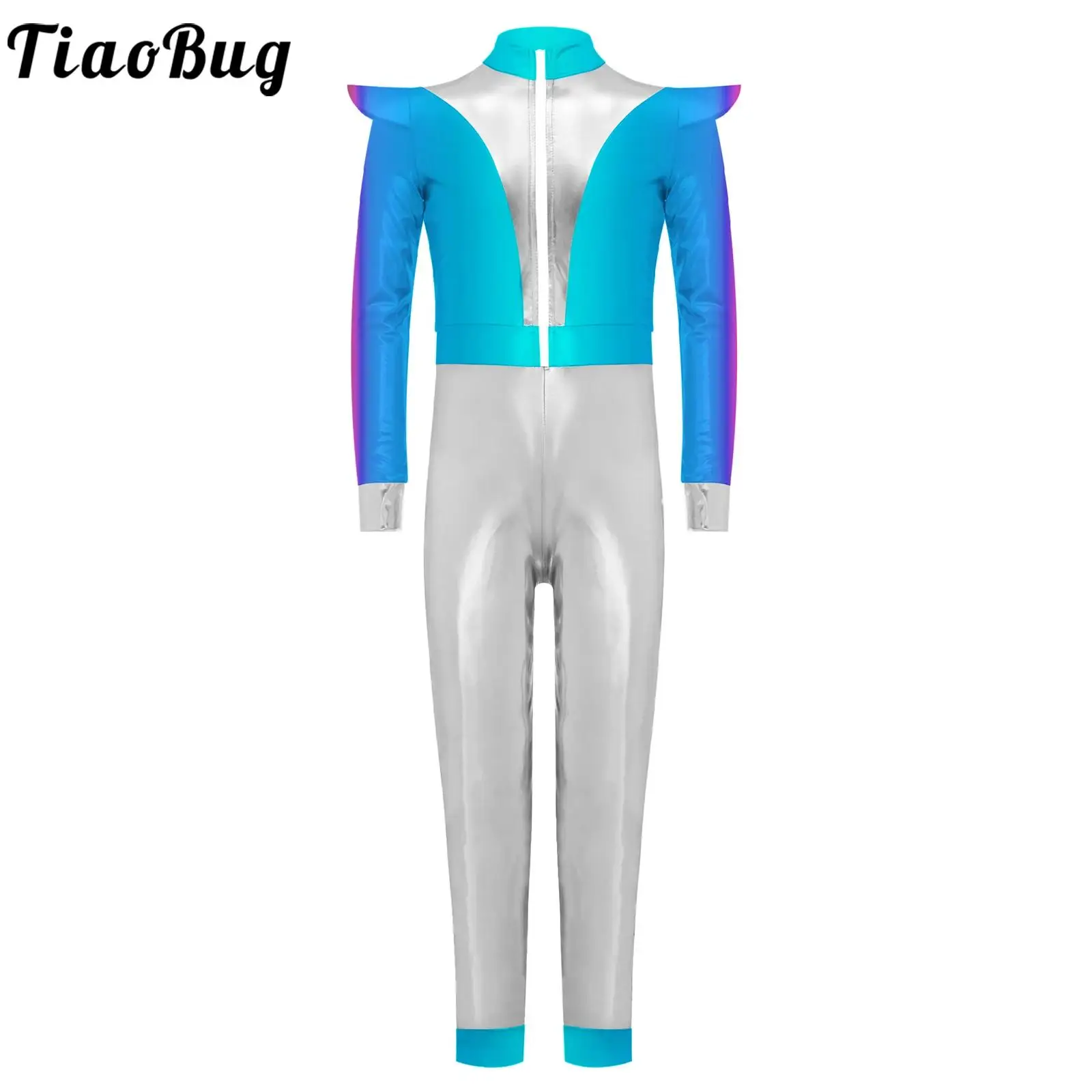 

Girls Alien Metallic Outer Space Cutie Costume Long Sleeves Zip Long Bodysuit Robot Party for Halloween Carnival Costume