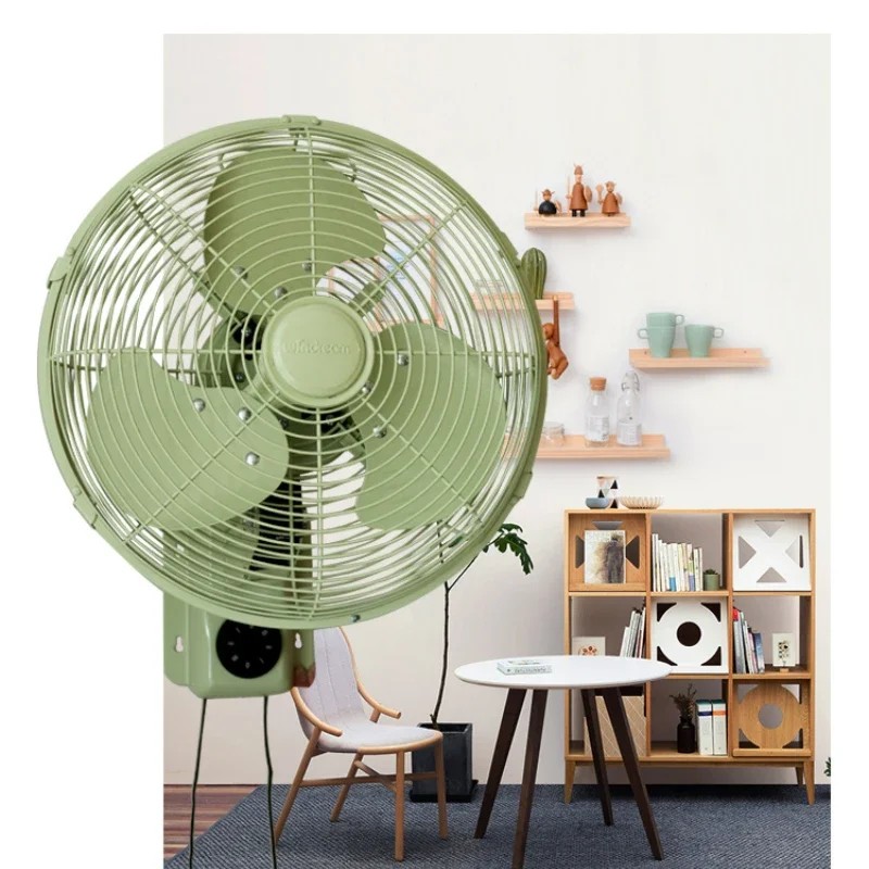 12 /16 Polegada retro fresco verde metal ventilador de parede cozinha casa parede pendurado ventilador mecânico balançando cabeça núcleo cobre ventiladores elétricos