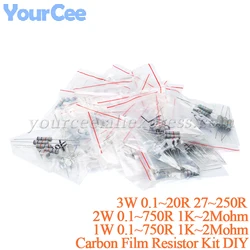 75-300 stuks Koolstoffilmweerstand 2W 0.1R-750R 1K-2M 1W 0.1-750R 1R-2M 3W 0.1-20R 27-750R ohm 5% Weerstand Diverse Kit DIY
