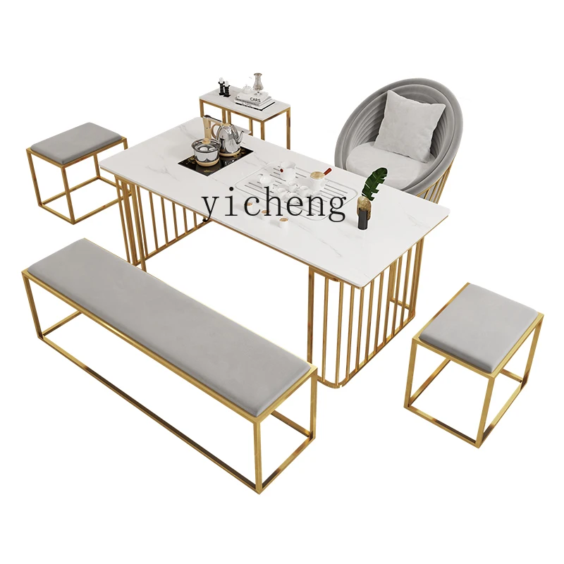 

Tqh Stone Plate Table-Chair Set Office Balcony Home Small Tea Table Tea Making Table