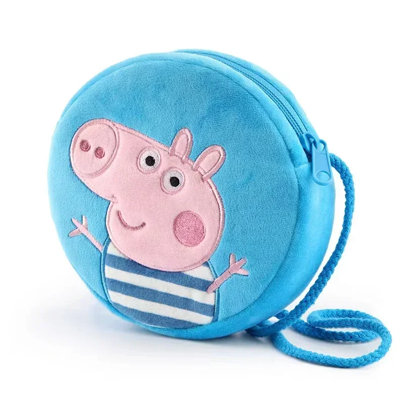 Bolso de hombro de Peppa Pig para niña, mochila redonda de felpa Kawaii, juguetes de George, bolso de hombro de dibujos animados para jardín de infantes, monedero, regalo de cumpleaños