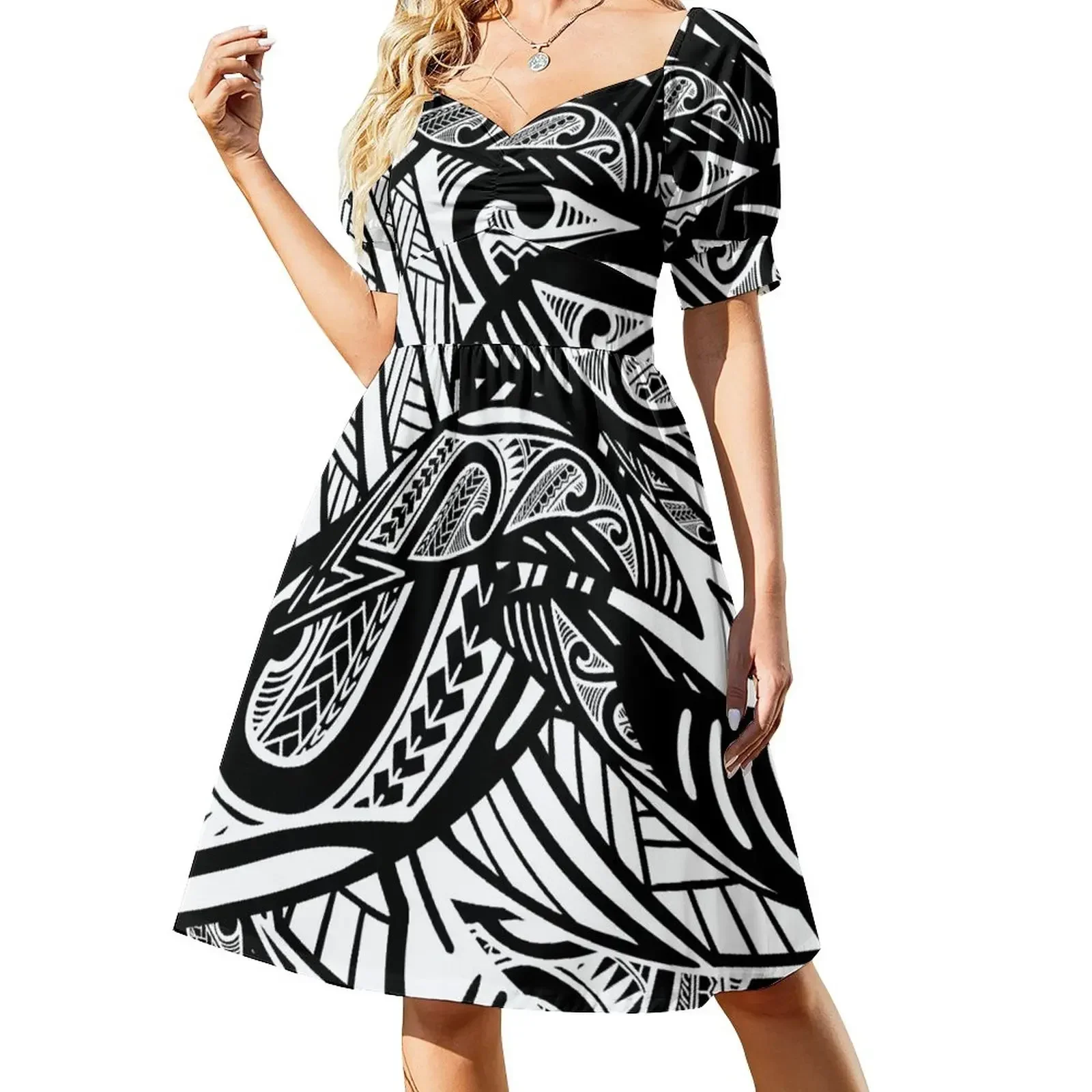 

Black And White Poly Print Short-Sleeved Dress dress for women 2025 dresses for woman 2025