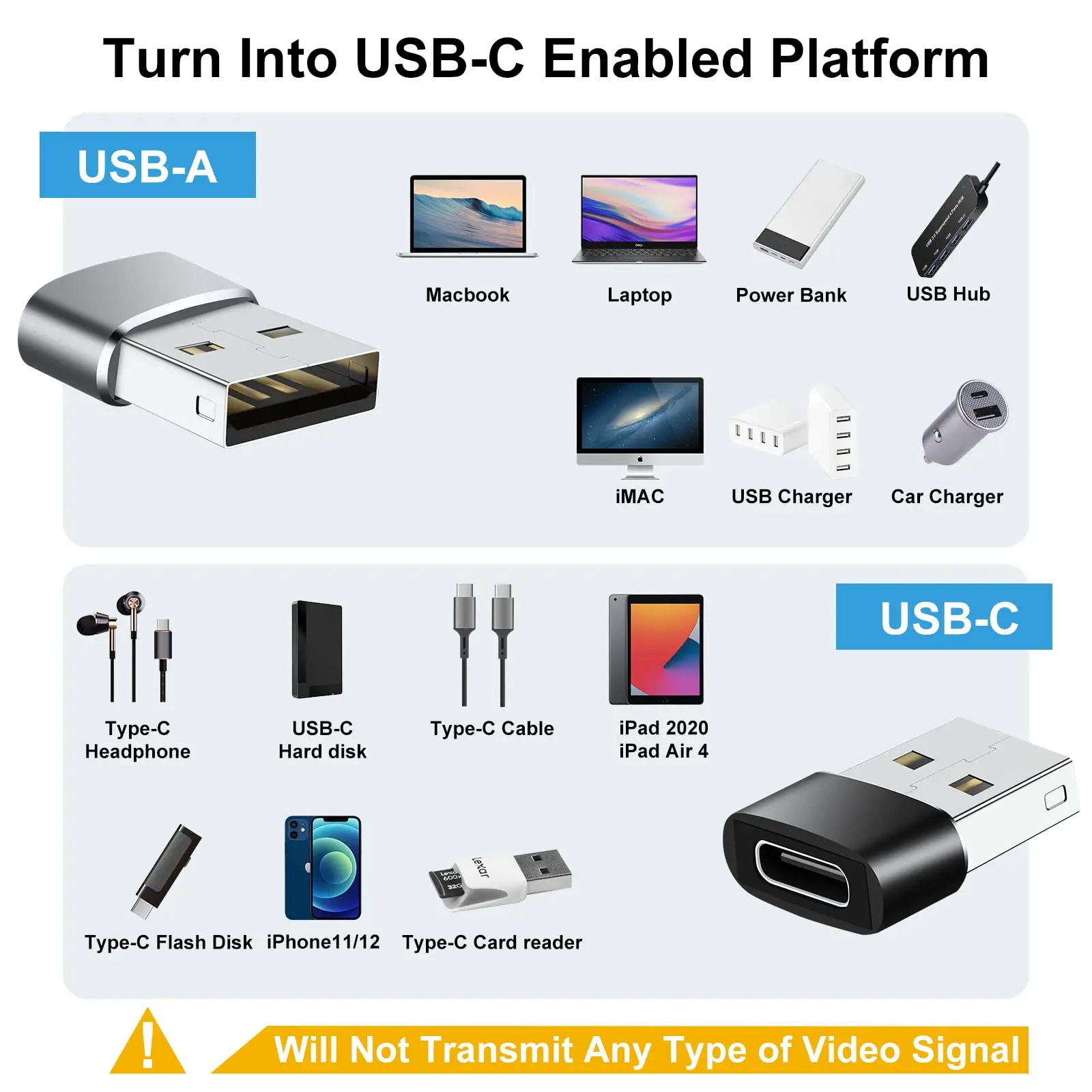 محول USB من النوع C 8 عبوات، محول USB إلى USB C، محول محول USB من النوع A ذكر أنثى OTG، موصل كابل الشاحن