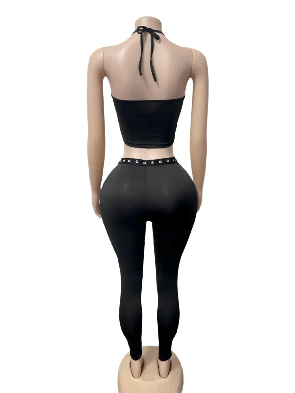JENYAGE Damen Sexy Y2K 2-teiliges Set mit Spaghettiträgern, Crop-Top, Leopardenmuster, hochtaillierte, seitlich geschnürte, dehnbare Skinny-Hose, Clubwear-Set – Detail 10