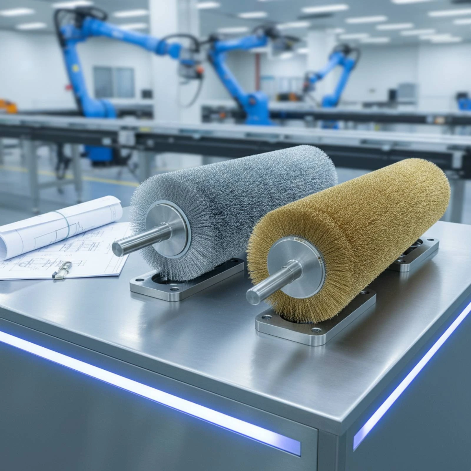 Stainless Steel Wire Brush Roller Dense Bristles Industrial Polishing Brush Roller Machine Part Rust Removal