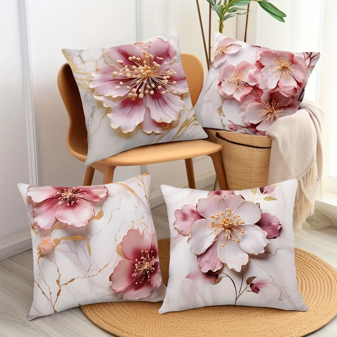 Light luxury romantic floral pillowcase Nordic home decoration pillowcase bedroom living room decoration polyester cushion cover