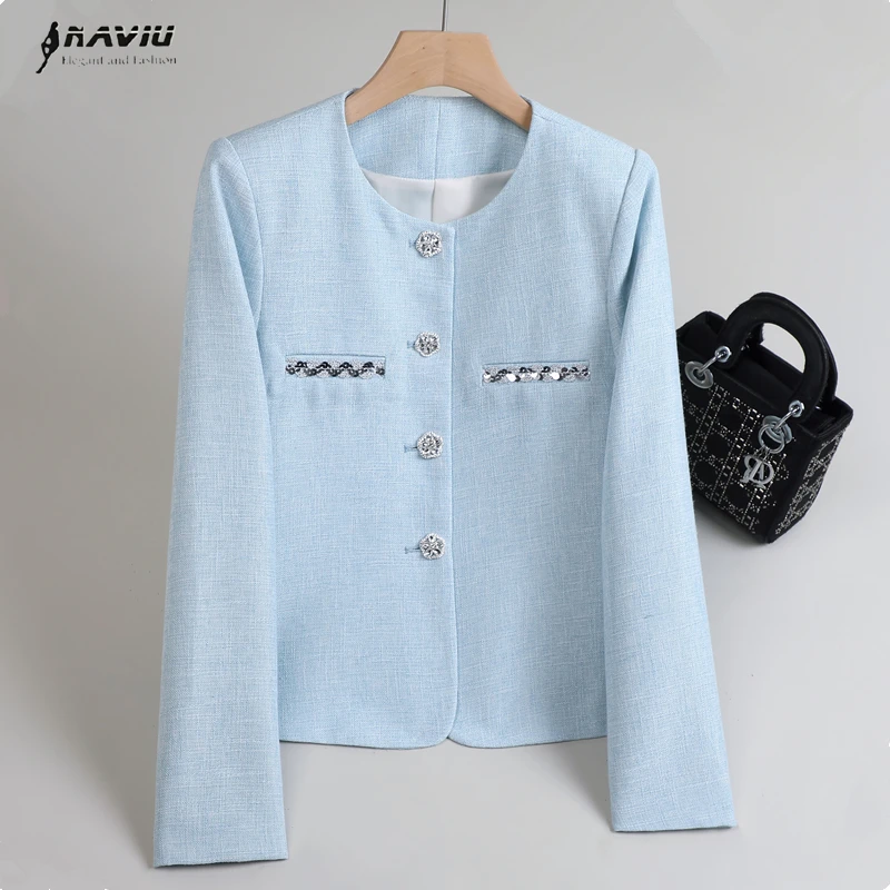 

NAVIU Comfortable Jacket Women Spring Autumn 2026 New Coat Female Short Temperament Outwear Fashion Blue Casual Blazer Lady Tops