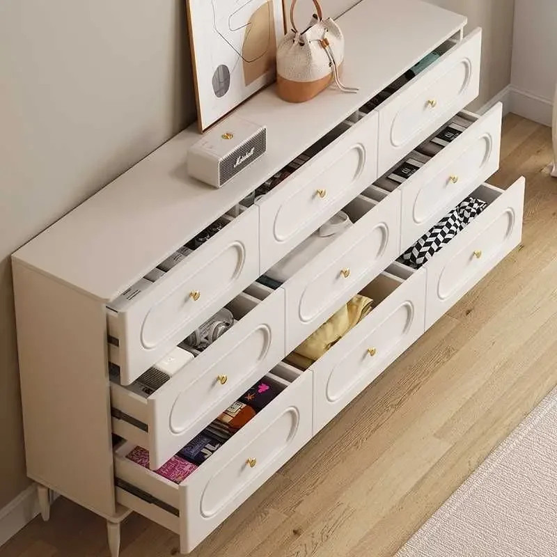 

Modern Nine Chest Cabinet American Integrated Chest of Drawers Sideboard Buffet Cabinet with 9 Drawers Cream Living Room Cabinet