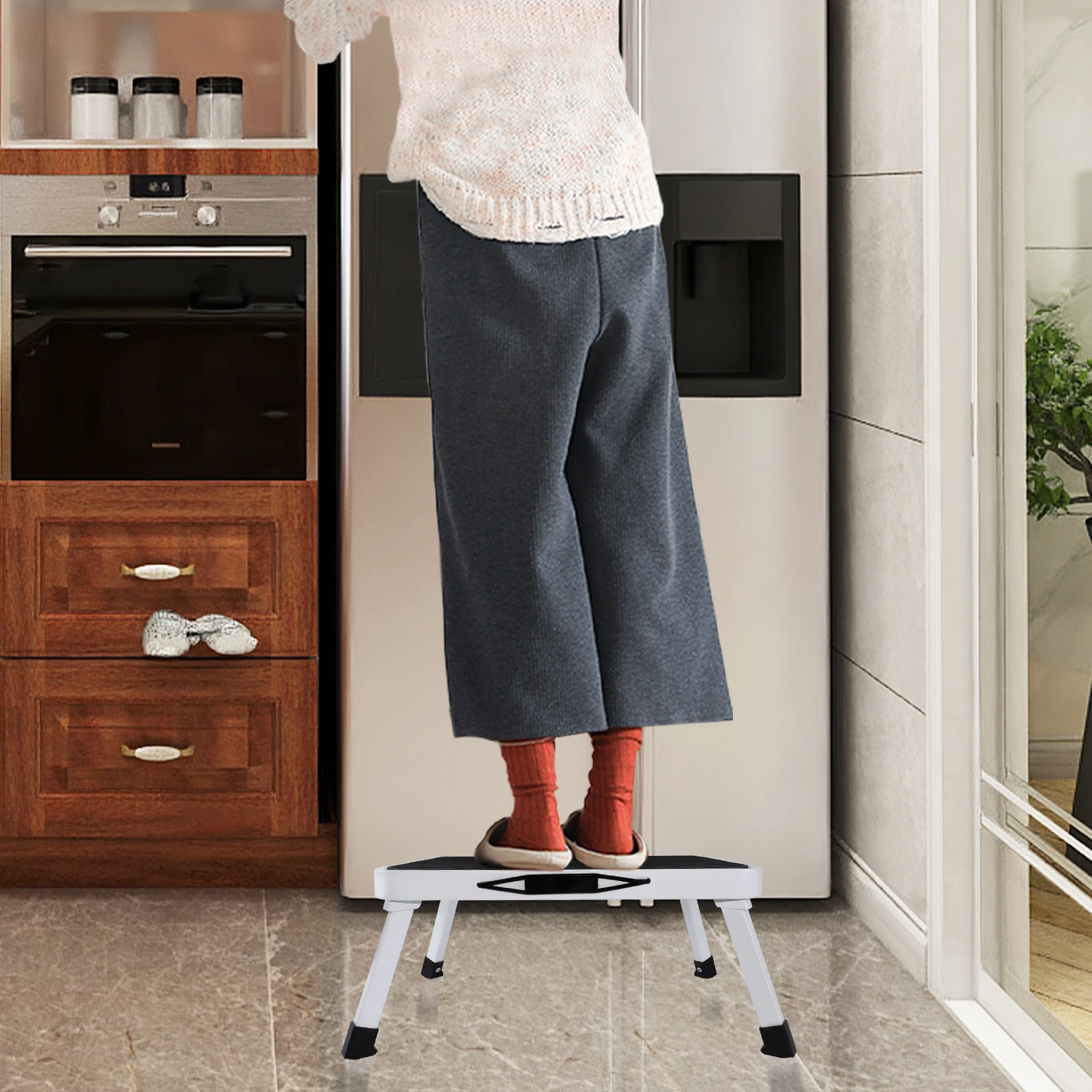 Step Stool Extra Wide Step Safety Non Slip Mat Heavy Duty Steel Folding Portable Kitchen Stool Home