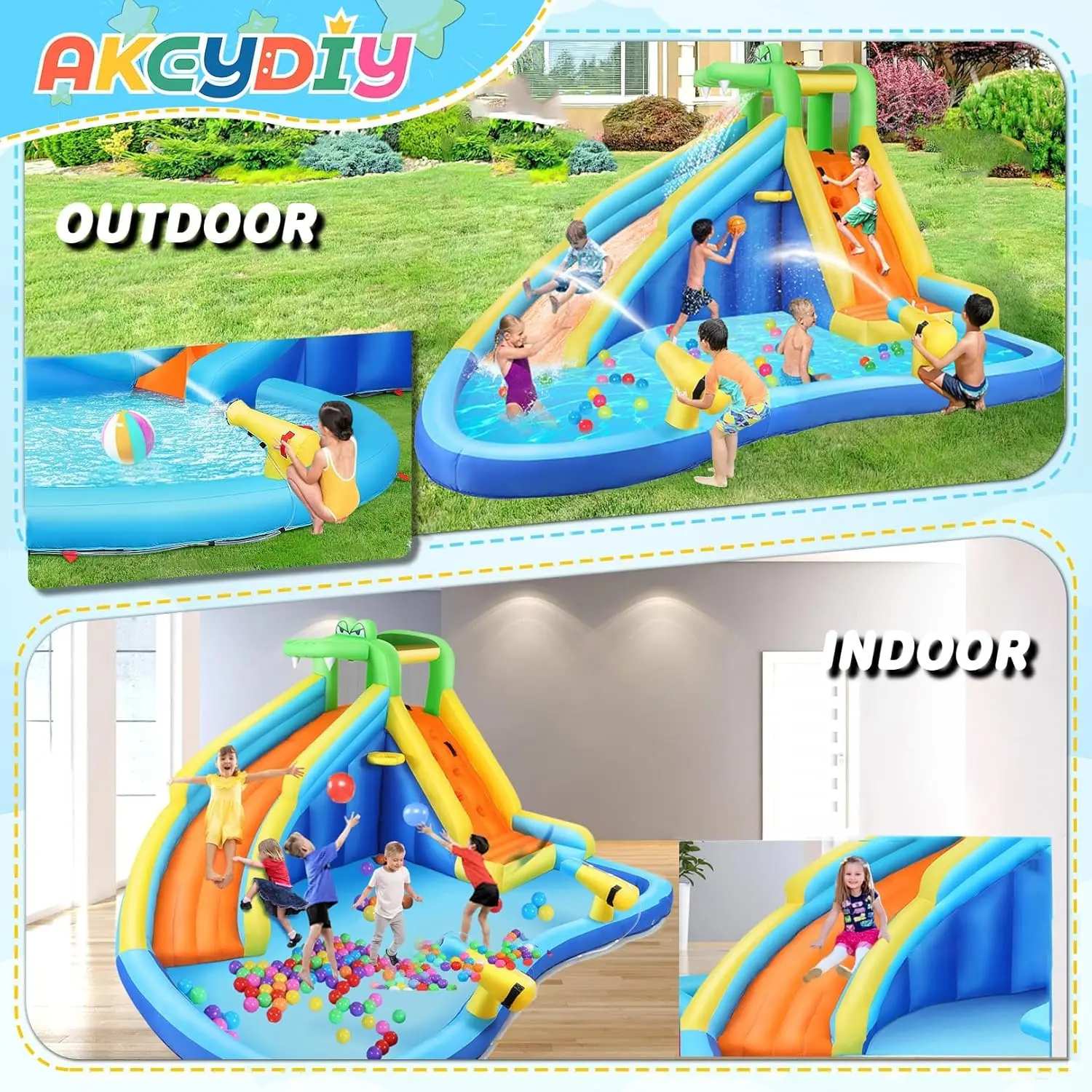 Aufblasbare Wasserrutsche und Krokodil-Wasser-Bounce-Haus, aufblasbarer Wasserrutschenpark mit Spritzbecken, Kletterwand, Korbrand, Wasserkanone