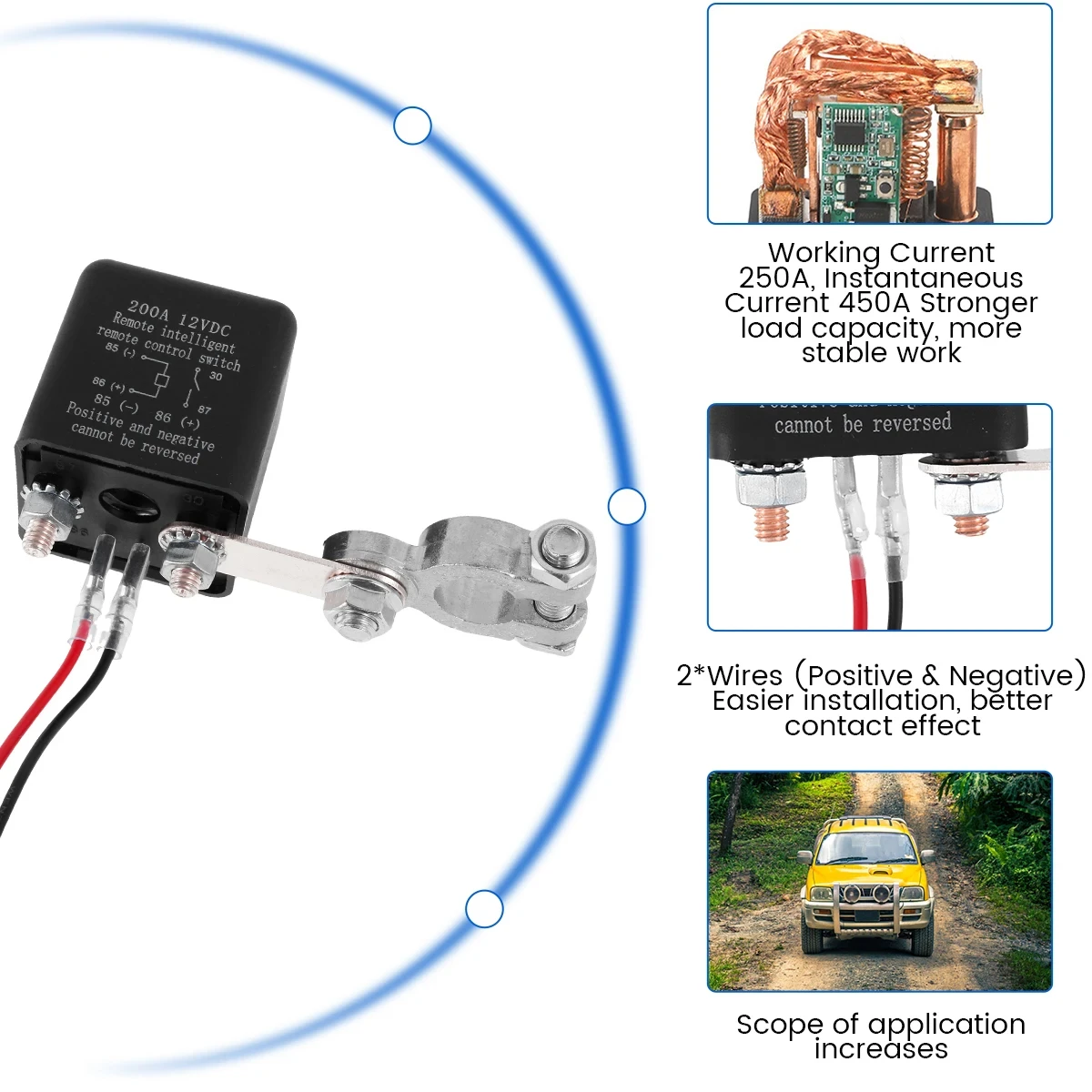 Automotive Relay Anti Theft Battery Disconnect Switch 200A 12V Battery Kill with Wireless Remote Control Relay Fobs
