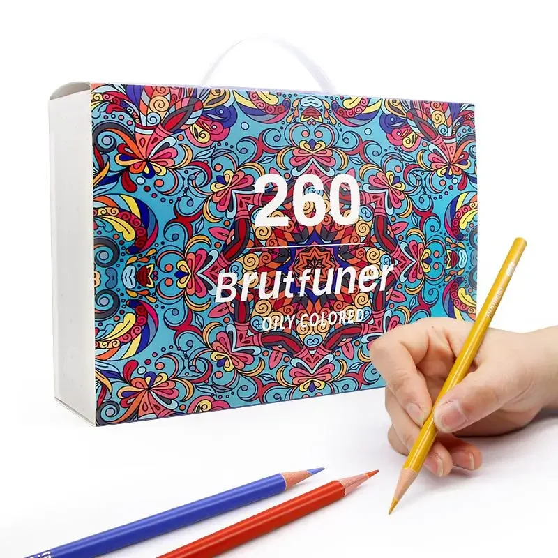 Brutfuner-プロの色鉛筆セット、プロの木、学生の描画鉛筆、着色、学校の画材、260色