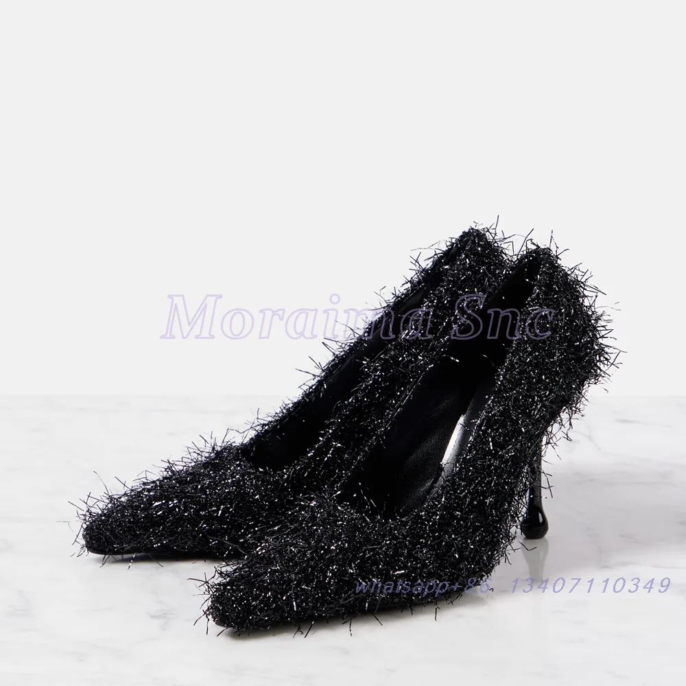 Tinsel Pointed Toe Pumps Shallow Slip On Stiletto High Heels Sexy Fashion Women's Dress Shoes Banquet Party Runway 2025 Newest