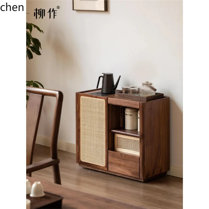 

PYH Household Tea Cabinet White Wax Wood Mobile Water Boiling Table Small Practical Companion